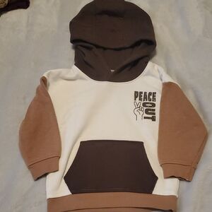 George Kids Hoodie in Brown and White with Peace Out Graphic